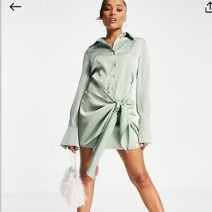 L’Academia Revolve Mint Green Tie Shirt Dress Size S